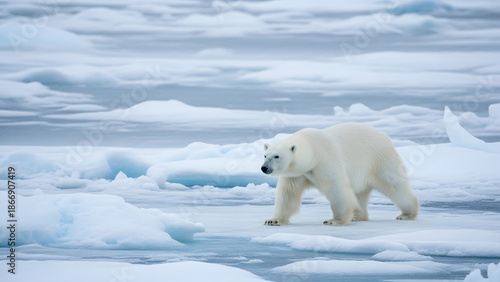 Polar Bear Walking on Ice Floe in Arctic Wilderness