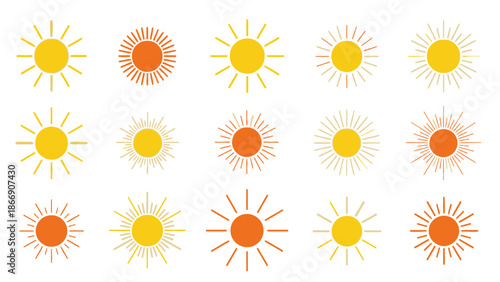 Sun icons set. Summer vector illustration.