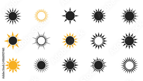 Sun icons set. Solar symbols collection. Vector illustration