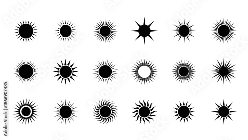 Sunburst vector set, sun icons collection