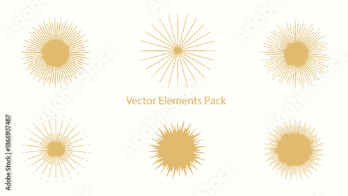 Sunburst vector elements pack in gold color