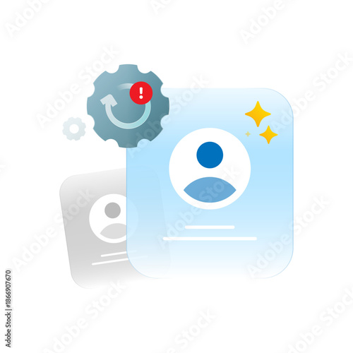 Vector illustration of outdated ID card replaced with new. data update, identity renewal, personal information refresh. administrative systems, digital transformation, user profile and account verify