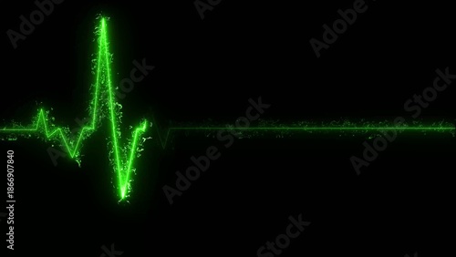 Green glowing heartbeat line graph with particle effects on a dark Generate title without using the word 