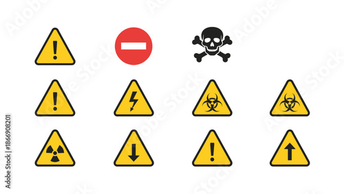Warning signs set. Danger and hazard symbols.