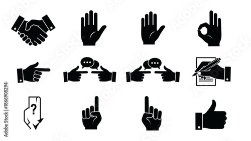 Hand Gestures Icons Set: Communication and Agreement