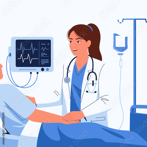 Doctor Examines Patient in Hospital Bed