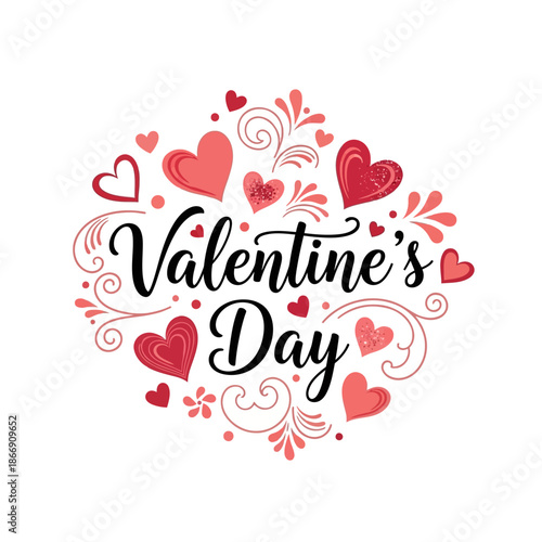 A festive valentine s day illustration with hearts and elegant calligraphy