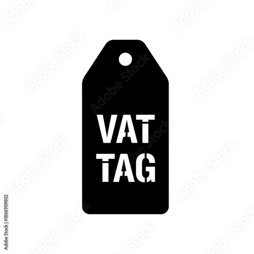A black tag with the white letters vat tag printed on it