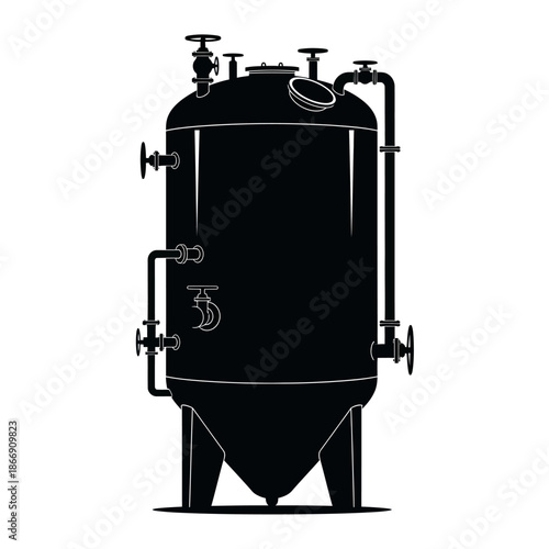 Detailed illustration of a large industrial tank with valves and piping