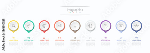 Infographic 9 options design elements for your business data. Vector Illustration.