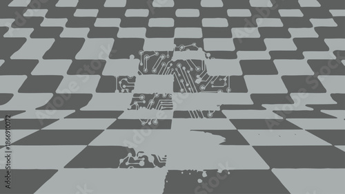 Camouflaged Presence: Optical Illusion in Checker Grid