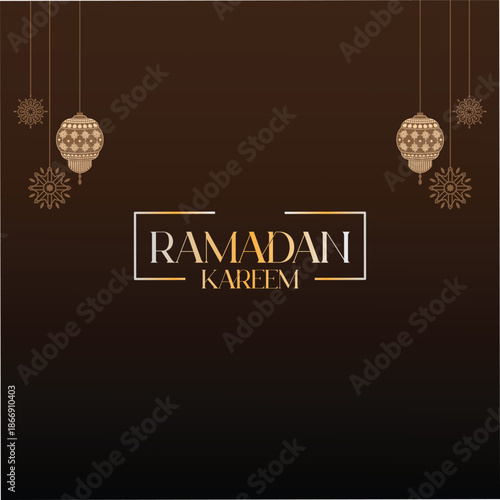 Beautiful Ramadan Kareem, Islamic greeting card for Ramadan Kareem template design with lanterns and crescent ornaments.  