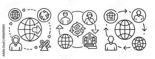 Global connectivity, international finance, community, and digital network.