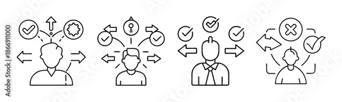 Human thought process and decision-making line icon set, business strategy