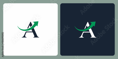 Wallpaper Mural A with a stylized letter A and a green upward arrow on two different backgrounds Torontodigital.ca