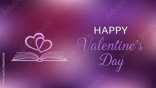 Happy Valentine’s Day Elegant Purple Background with Heart Book Illustration and Soft Bokeh