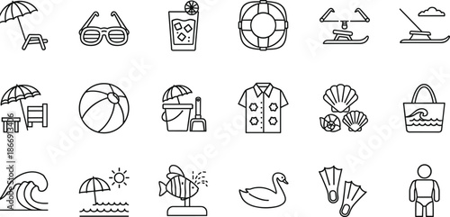 Genetic Research and 3D Printing Line Icon Set Featuring DNA Helix, Biotechnology, Laboratory Equipment, Additive Manufacturing, Medical Testing, and Industrial Prototyping