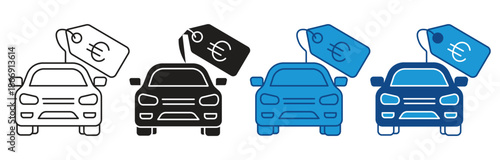   Car sale in euros icon  set. Car sale in euros editable symbol design on white background. Vector illustration.