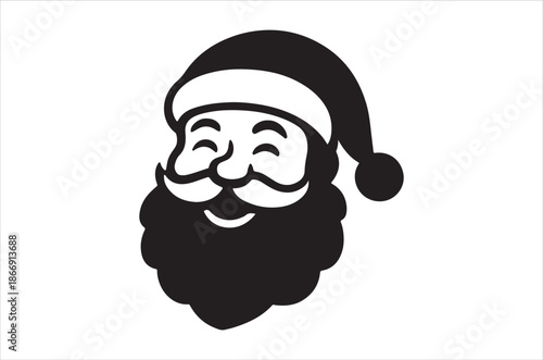 A simple black and white illustration of santa claus s face and beard