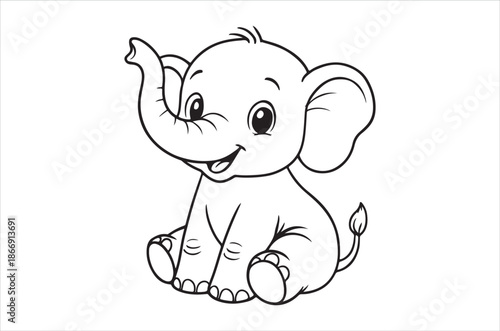 Charming baby elephant illustration a delightful black and white drawing