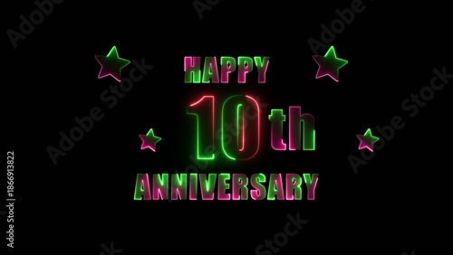 Принти на полотні Neon green and pink happy 10th anniversary text with stars on a Generate title without using the word Title: before it