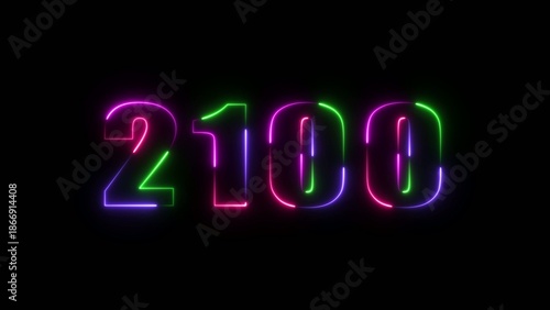 Photos Neon multicolor glowing number 2100 on dark Generate title without using the word Title: before it
