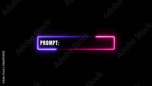 Obraz na plátne Neon outline text box with the word PROMPT in purple and a blinking cursor on a dark Generate title without using the word Title: before it