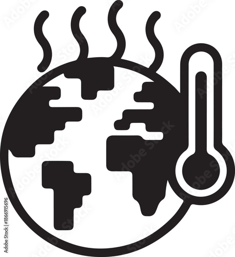 Global warming icon, Earth with rising temperature, climate change symbol