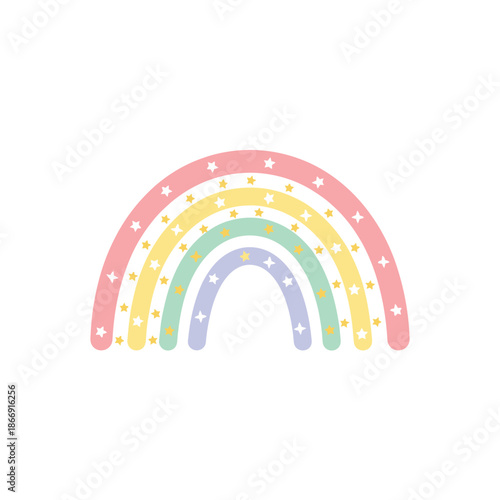 Whimsical pastel rainbow with scattered stars, symbolizing hope, dreams, and magical moments