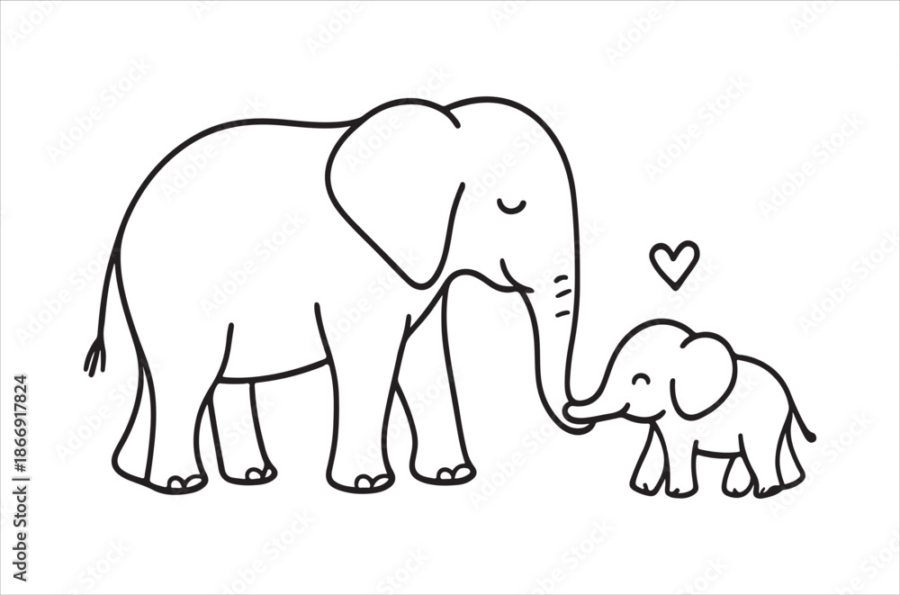 Fototapeta premium A heartwarming sketch of an elephant and its baby showing affection