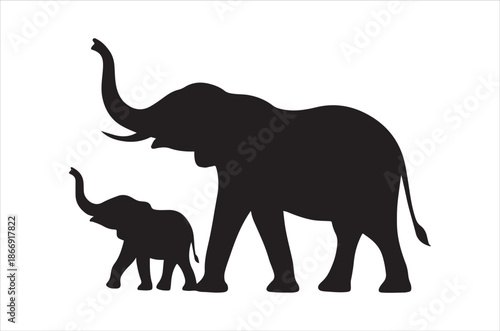 Silhouette of an adult elephant and calf a touching family moment