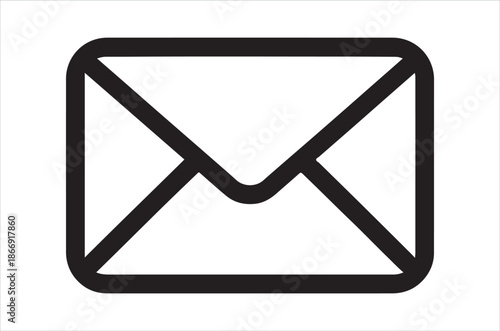 Simple black and white illustration of an envelope icon with a flap