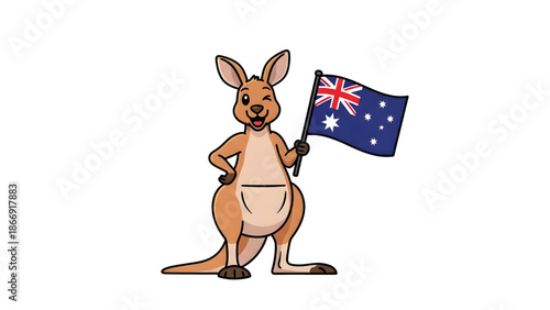 Cute Kangaroo Holding australia National Flag and wink
