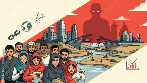 Humanitarian Crisis Support and Emergency Shelter Illustration