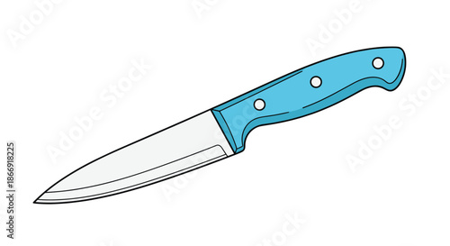 Practical kitchen paring knife with a sharp silver blade and a bright blue plastic handle isolated on a white background.