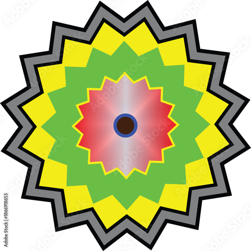 Illustration of colorful star shape abstract geometric design with gradient center