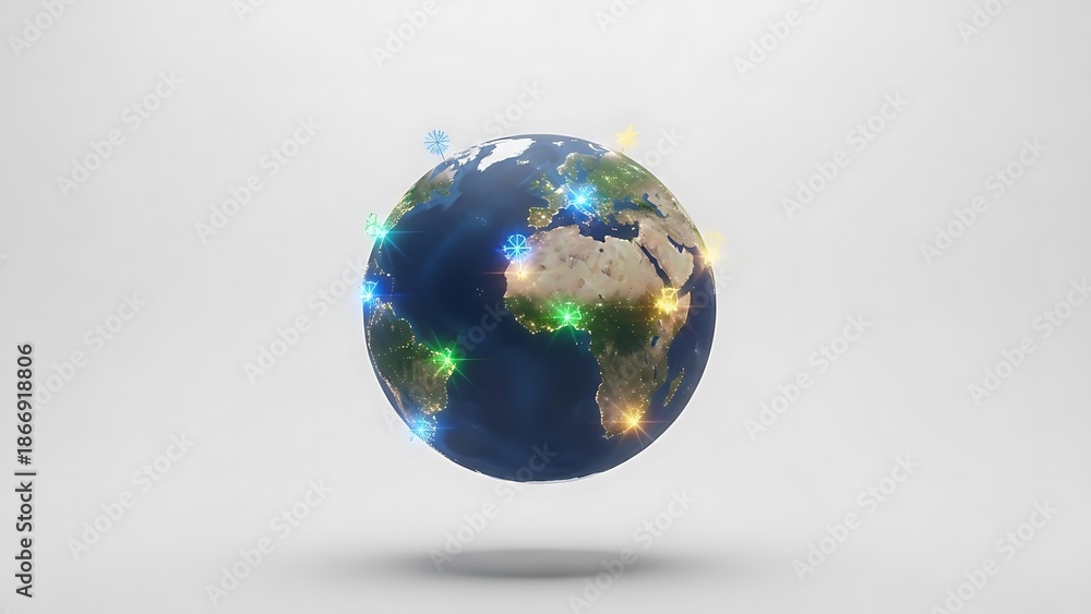 Fototapeta premium Globe with Lights on White Background.