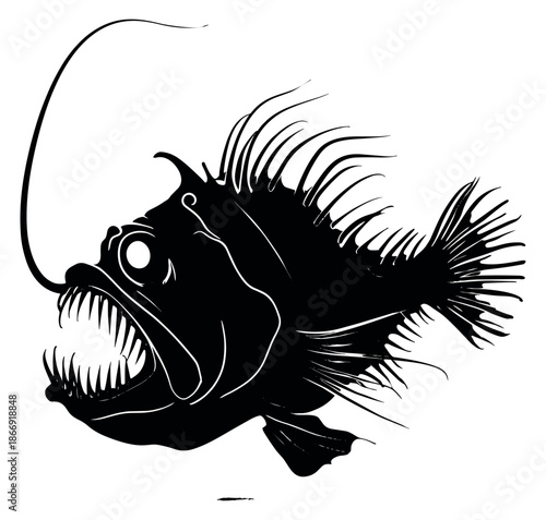Stylized illustration of an anglerfish depicting its menacing appearance for deep sea themes