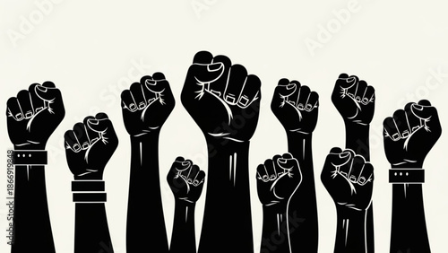 A powerful vector graphic illustration of raised fists in a symbol of unity and protest