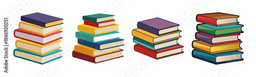 Multiple stacks of vibrant colorful cartoon books for education design