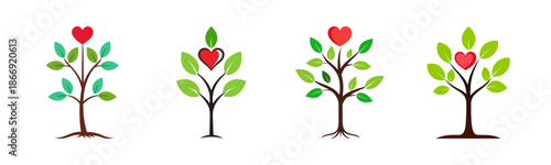 Stylized heart trees: nature, growth, love, life, and environmental care