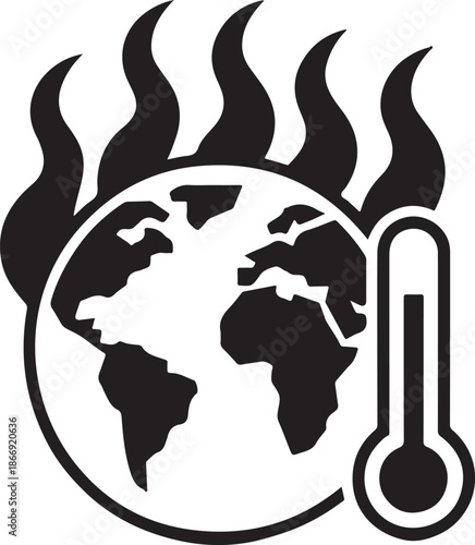 Global warming and climate change concept with burning Earth and thermometer