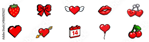 Valentine's Day 3d Icon Sticker | Valentine Sticker Illustration | Cute Heart Pixel Art | Romantic Illustration