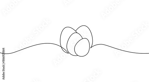 Egg line art. Continuous one line drawing of a single egg shape. Minimal black and white graphic. Simple outline illustration isolated on white background.