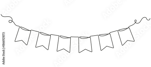 Continuous one line drawing of party bunting garland. Minimalist hand-drawn celebration decoration. Simple linear vector illustration isolated on white.