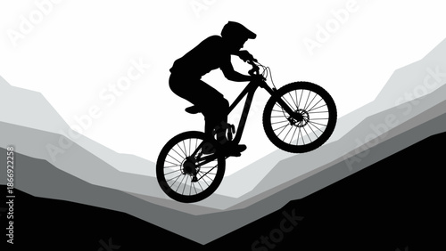 Mountain Biker Riding Downhill Freely.