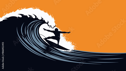 Surfer Riding a Big Wave Silhouette.