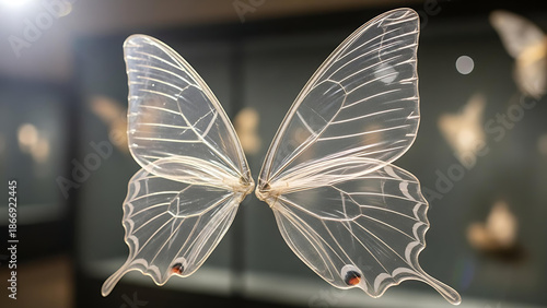 Transparent butterfly with white lines on wings