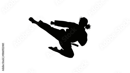 Woman in Dynamic Martial Arts Pose.
