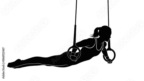 Woman Practicing Aerial Yoga with Rings.